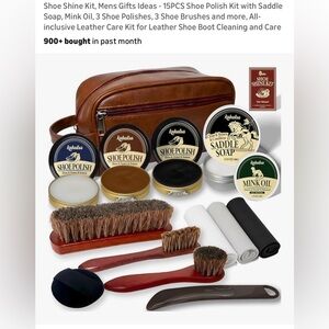 New Shoe Shine Kit, Mens Gifts Ideas 15PCS Shoe Polish Kit Saddle Soap, Mink oil